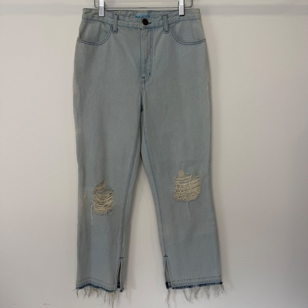 Show Me Your Mumu Blue High Waist Distressed Straight Leg Jeans Light Wash 31